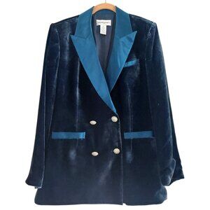 Vintage Bloomingdale’s Dark Blue Velveteen Blazer Silk Accents 14
